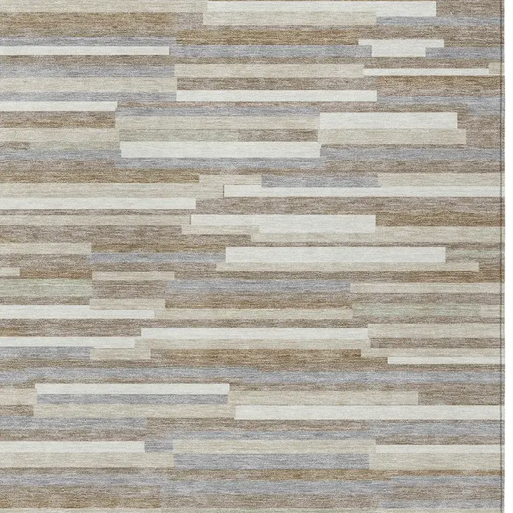 10' X 14' Taupe Gray And Ivory Striped Washable Indoor Outdoor Area Rug