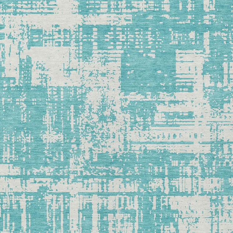 9' X 12' Aqua And Ivory Abstract Washable Indoor Outdoor Area Rug
