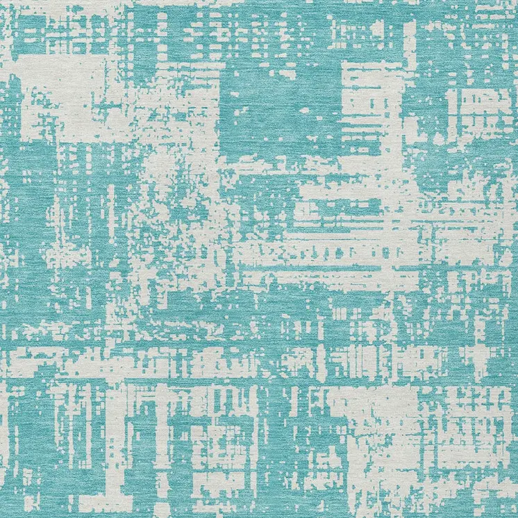 10' X 14' Aqua And Ivory Abstract Washable Indoor Outdoor Area Rug