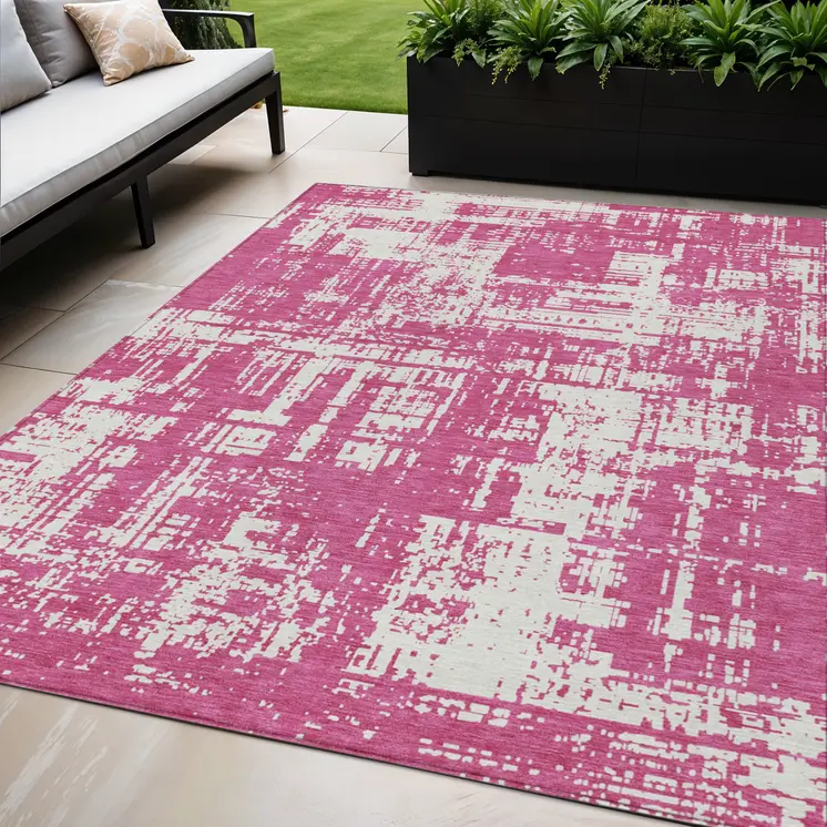 5' X 8' Blush And Ivory Abstract Washable Indoor Outdoor Area Rug