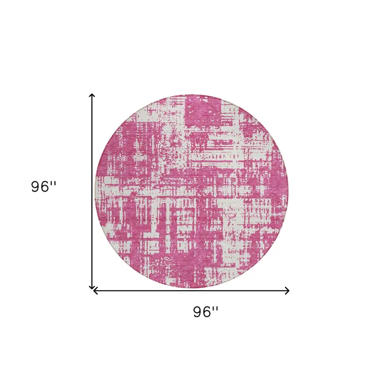 8' Blush And Ivory Round Abstract Washable Indoor Outdoor Area Rug