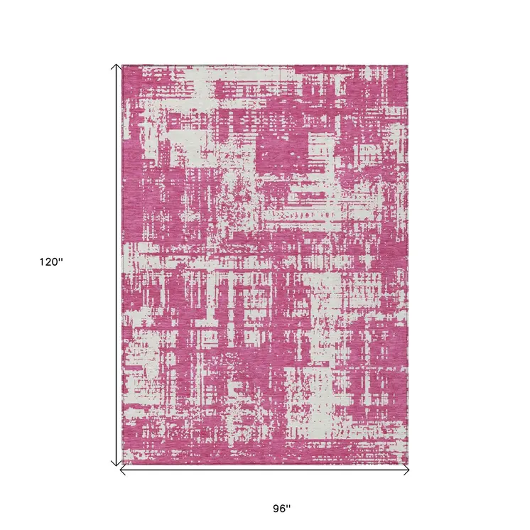 8' X 10' Blush And Ivory Abstract Washable Indoor Outdoor Area Rug
