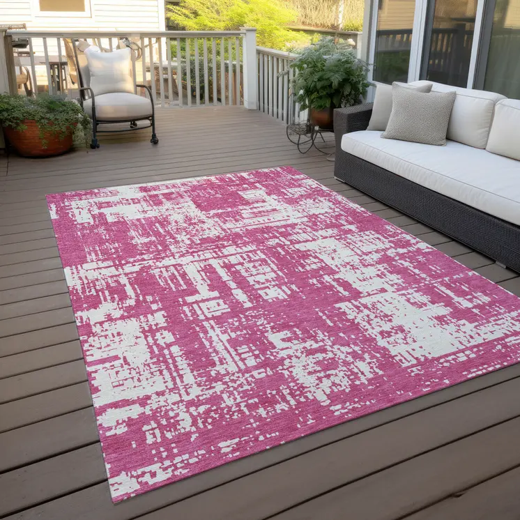 8' X 10' Blush And Ivory Abstract Washable Indoor Outdoor Area Rug