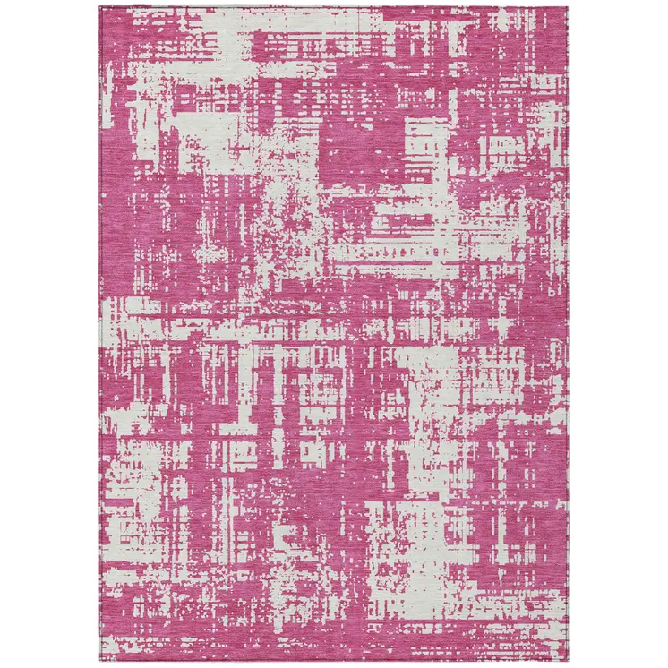 8' X 10' Blush And Ivory Abstract Washable Indoor Outdoor Area Rug