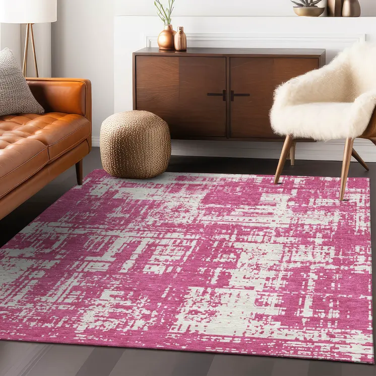 8' X 10' Blush And Ivory Abstract Washable Indoor Outdoor Area Rug