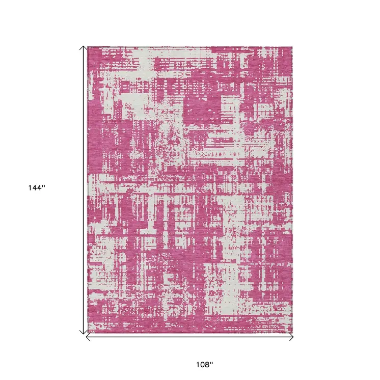 9' X 12' Blush And Ivory Abstract Washable Indoor Outdoor Area Rug