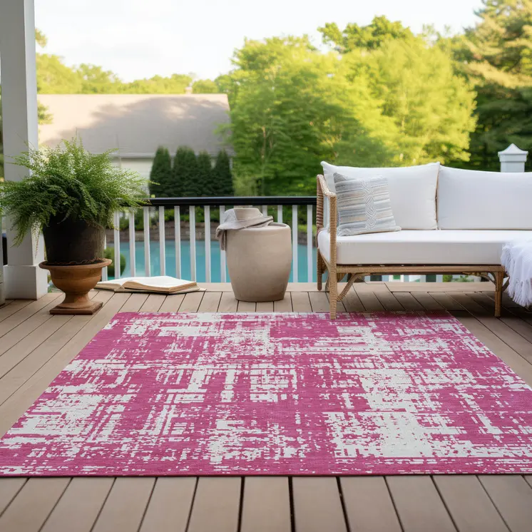 9' X 12' Blush And Ivory Abstract Washable Indoor Outdoor Area Rug