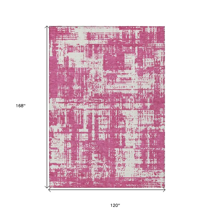 10' X 14' Blush And Ivory Abstract Washable Indoor Outdoor Area Rug