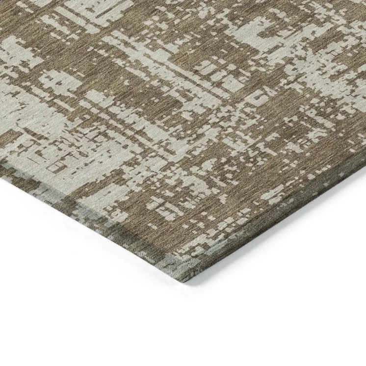 5' X 8' Brown And Beige Abstract Washable Indoor Outdoor Area Rug