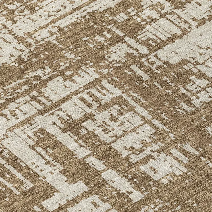 8' Brown And Beige Round Abstract Washable Indoor Outdoor Area Rug