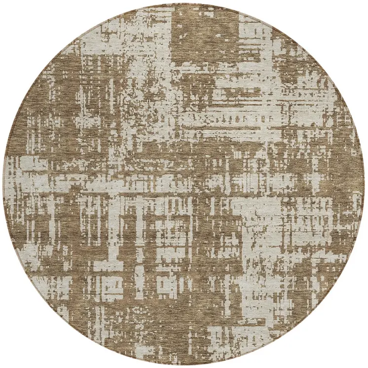 8' Brown And Beige Round Abstract Washable Indoor Outdoor Area Rug
