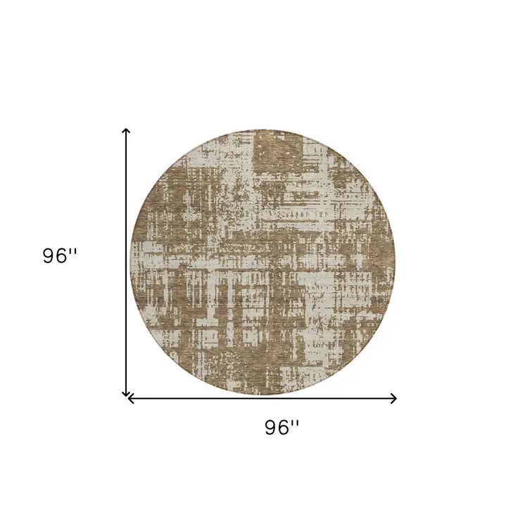 8' Brown And Beige Round Abstract Washable Indoor Outdoor Area Rug
