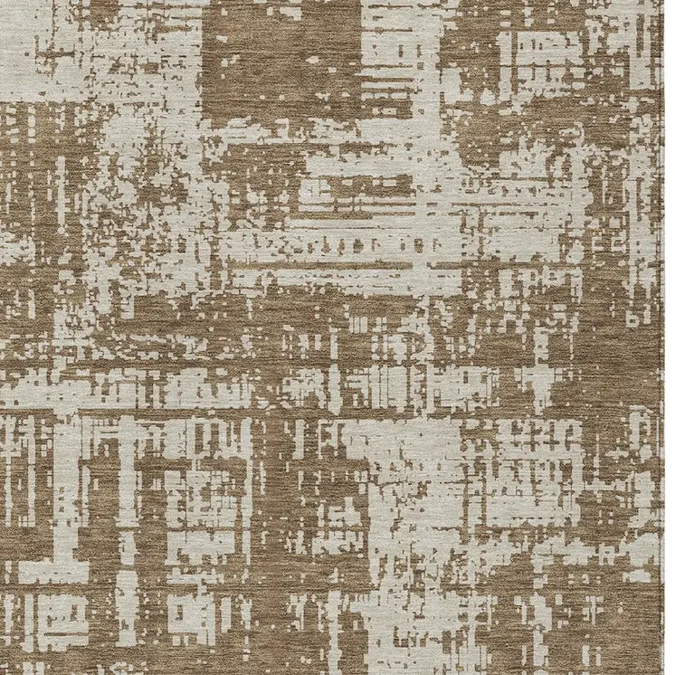 9' X 12' Brown And Beige Abstract Washable Indoor Outdoor Area Rug