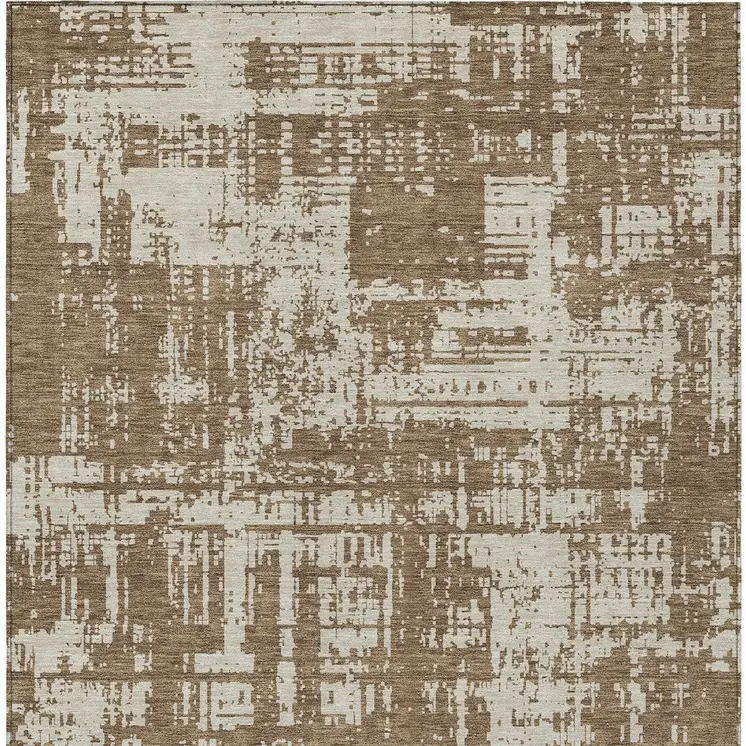 10' X 14' Brown And Beige Abstract Washable Indoor Outdoor Area Rug