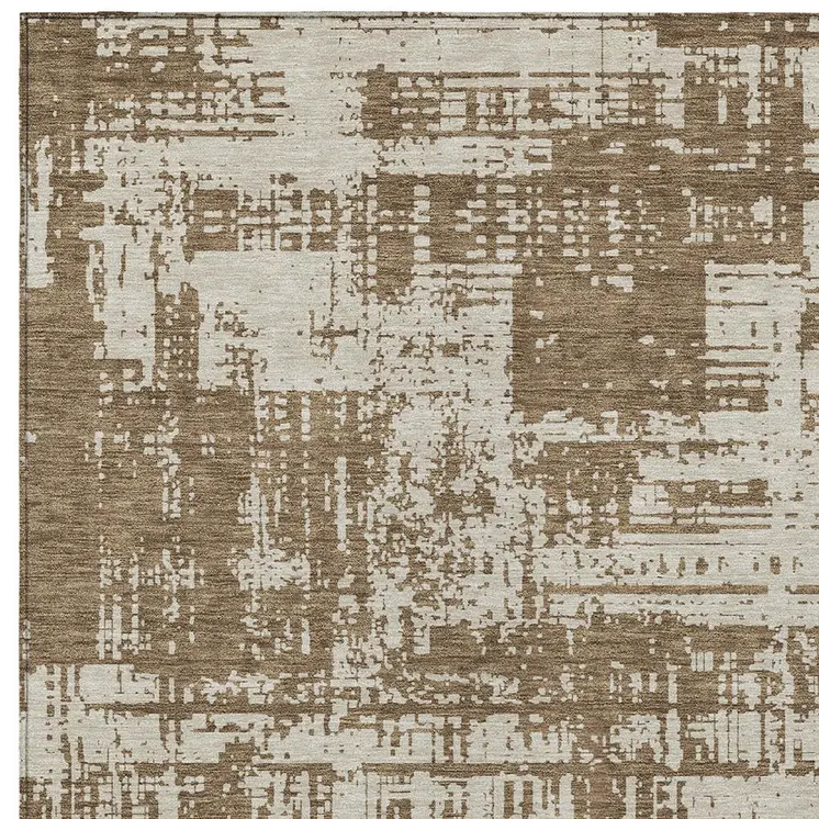 10' X 14' Brown And Beige Abstract Washable Indoor Outdoor Area Rug