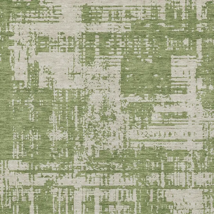 3' X 5' Green And Beige Abstract Washable Indoor Outdoor Area Rug