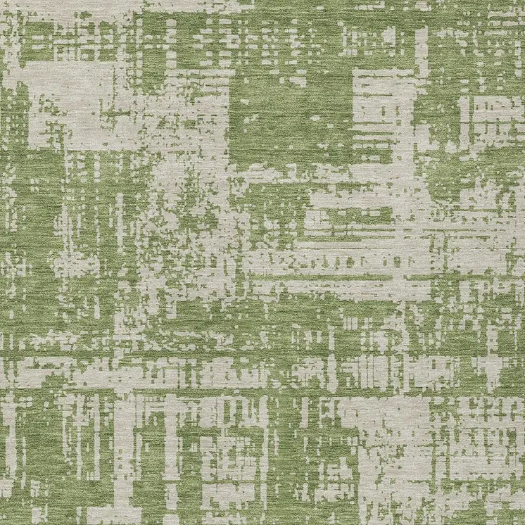 5' X 8' Green And Beige Abstract Washable Indoor Outdoor Area Rug