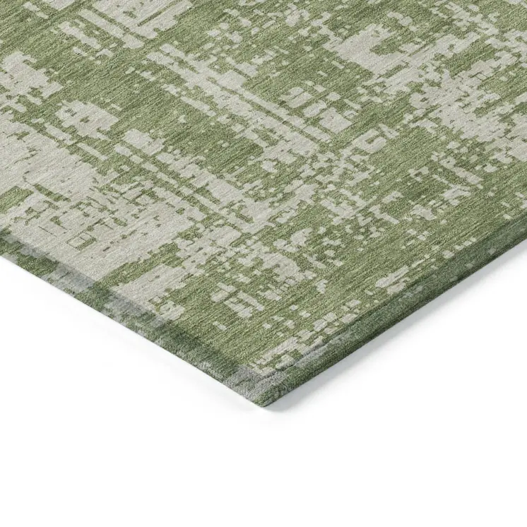 8' Green And Beige Round Abstract Washable Indoor Outdoor Area Rug