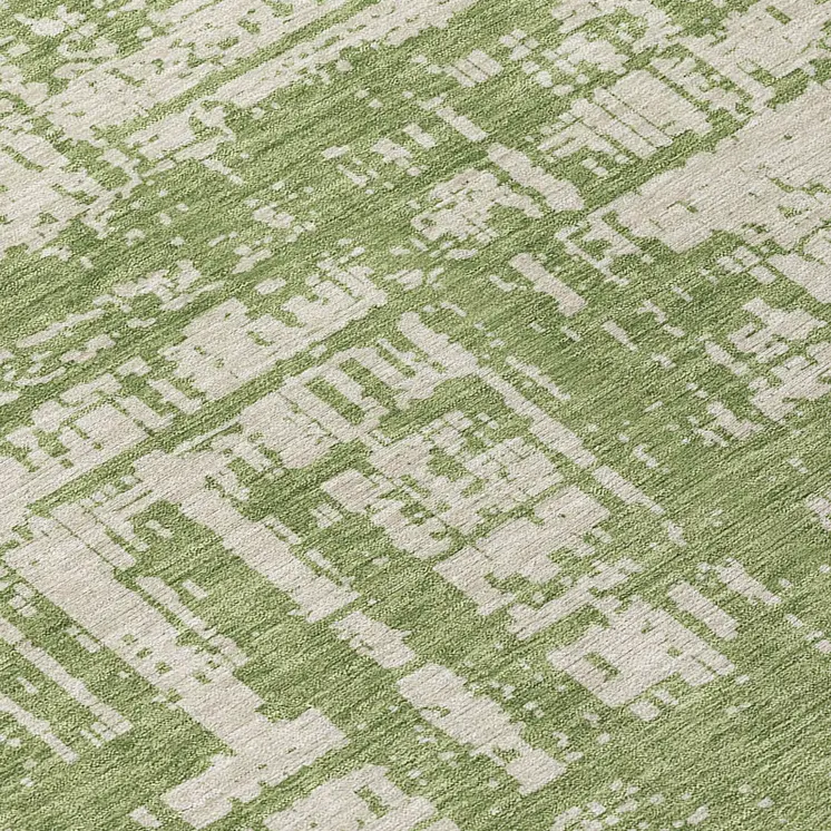 8' Green And Beige Round Abstract Washable Indoor Outdoor Area Rug