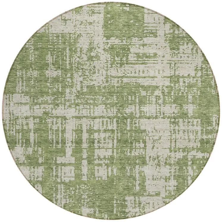 8' Green And Beige Round Abstract Washable Indoor Outdoor Area Rug