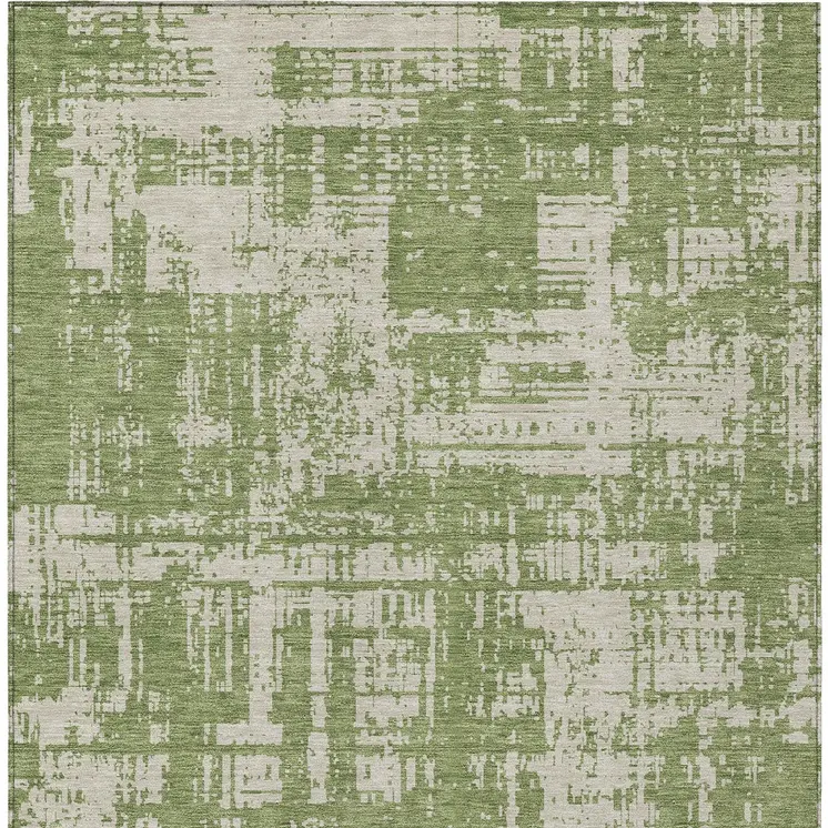 10' X 14' Green And Beige Abstract Washable Indoor Outdoor Area Rug