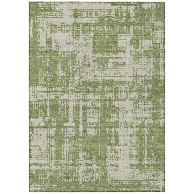 10' X 14' Green And Beige Abstract Washable Indoor Outdoor Area Rug