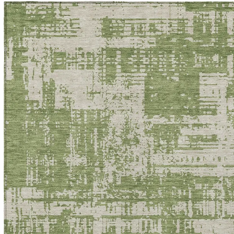 10' X 14' Green And Beige Abstract Washable Indoor Outdoor Area Rug