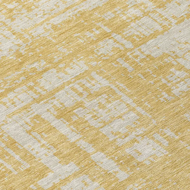 8' Gold And Gray Round Abstract Washable Indoor Outdoor Area Rug