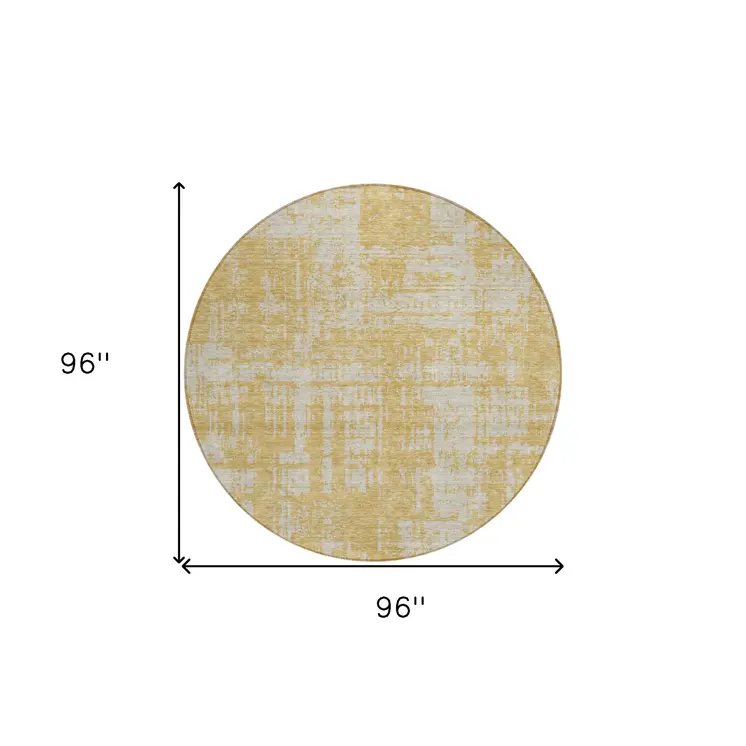 8' Gold And Gray Round Abstract Washable Indoor Outdoor Area Rug