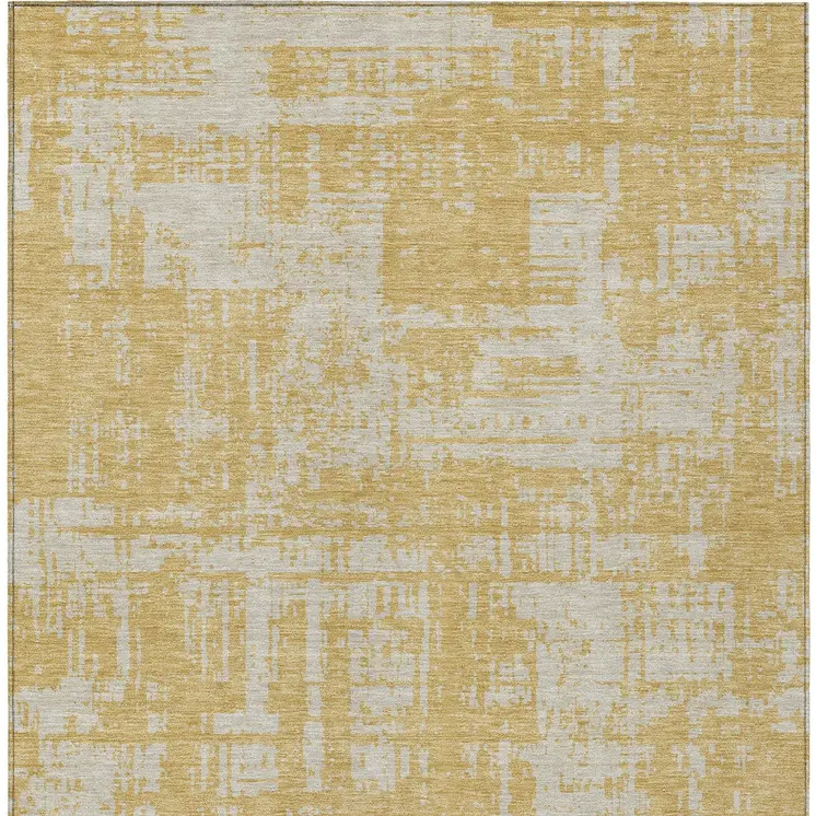 8' X 10' Gold And Gray Abstract Washable Indoor Outdoor Area Rug