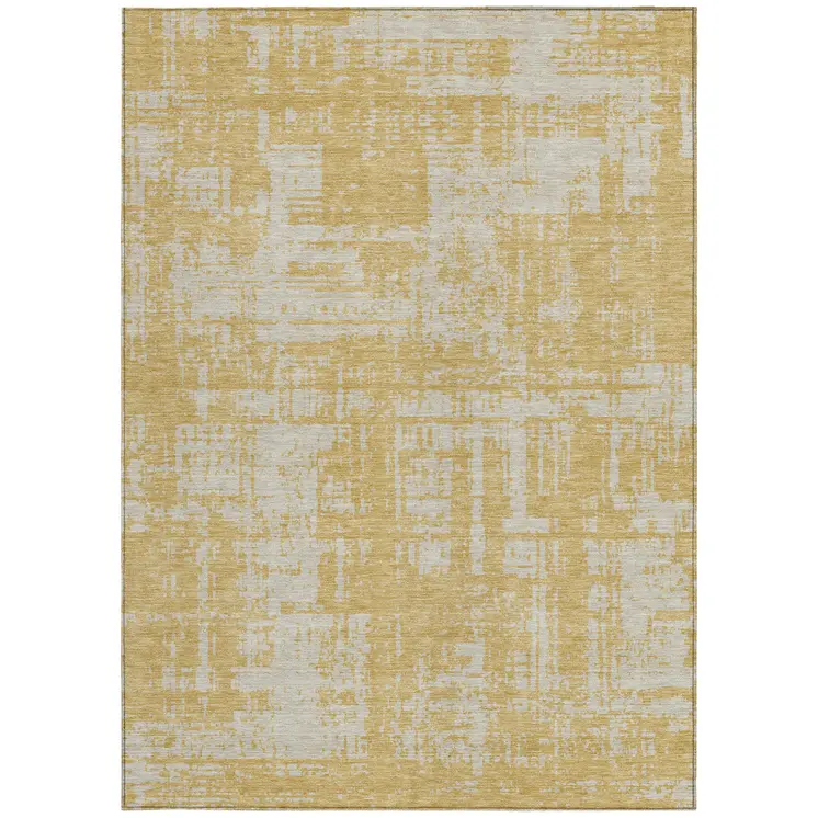 8' X 10' Gold And Gray Abstract Washable Indoor Outdoor Area Rug