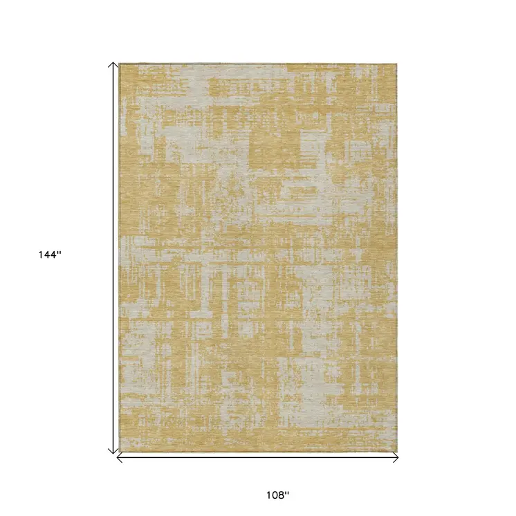 9' X 12' Gold And Gray Abstract Washable Indoor Outdoor Area Rug