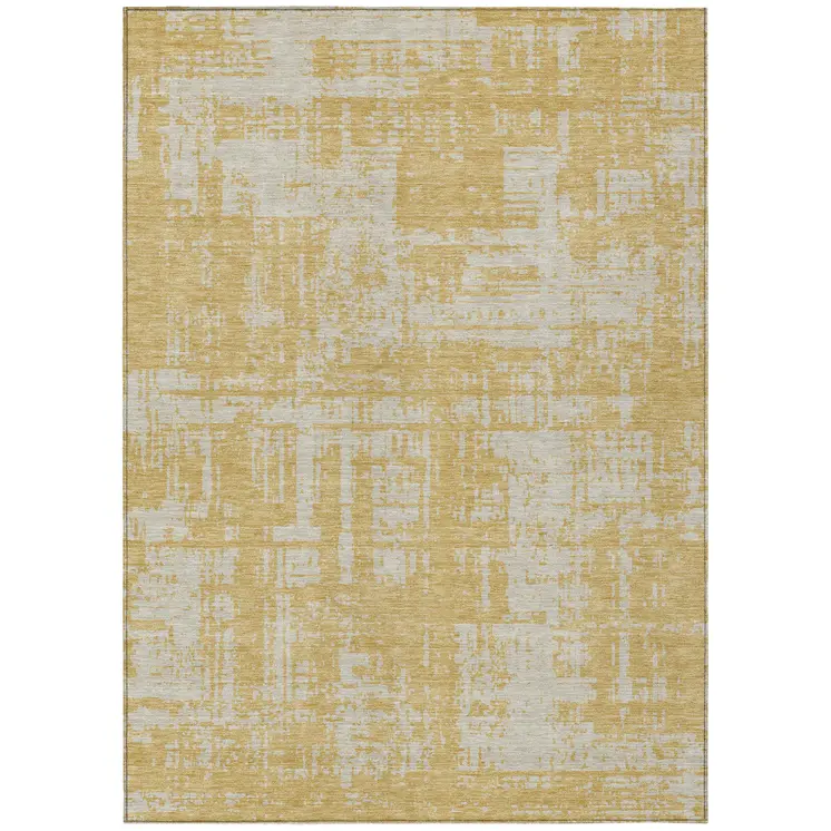 9' X 12' Gold And Gray Abstract Washable Indoor Outdoor Area Rug