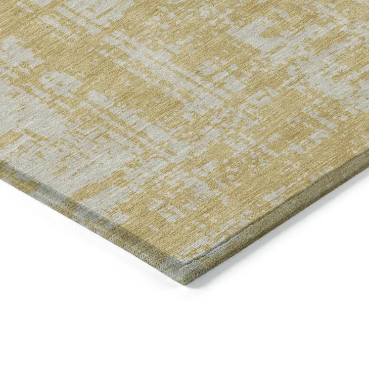 9' X 12' Gold And Gray Abstract Washable Indoor Outdoor Area Rug
