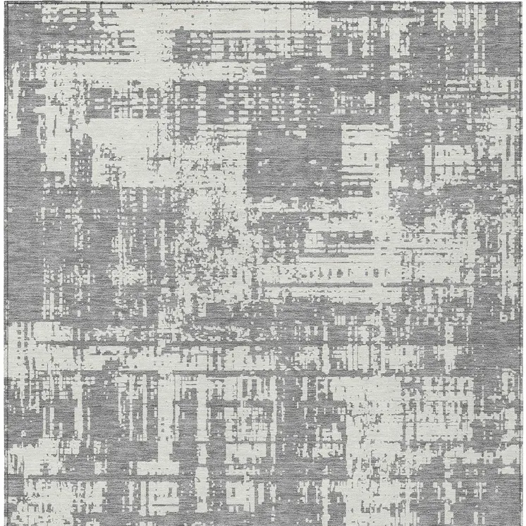 3' X 5' Gray And Ivory Abstract Washable Indoor Outdoor Area Rug