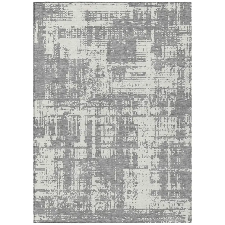 3' X 5' Gray And Ivory Abstract Washable Indoor Outdoor Area Rug