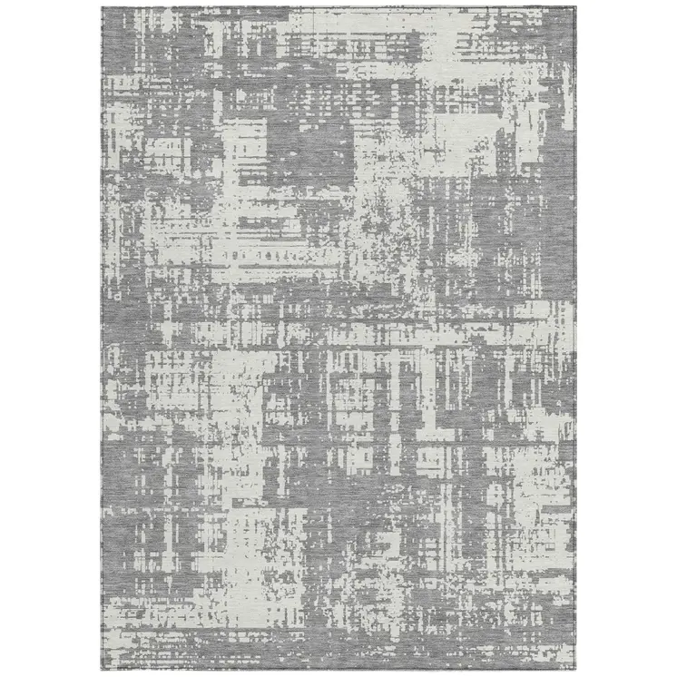 5' X 8' Gray And Ivory Abstract Washable Indoor Outdoor Area Rug