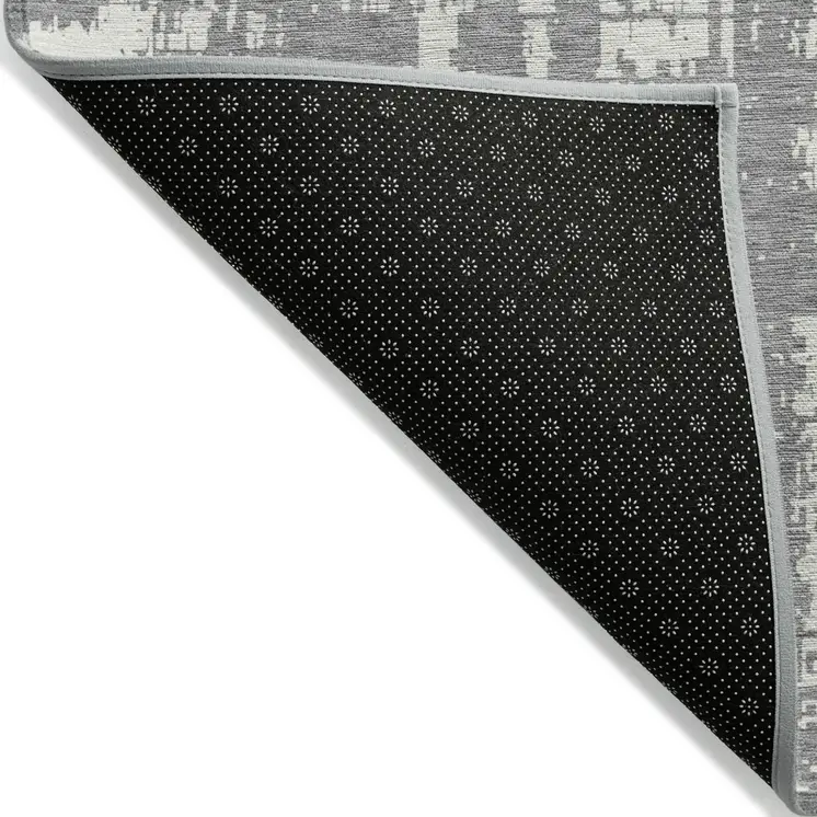 5' X 8' Gray And Ivory Abstract Washable Indoor Outdoor Area Rug