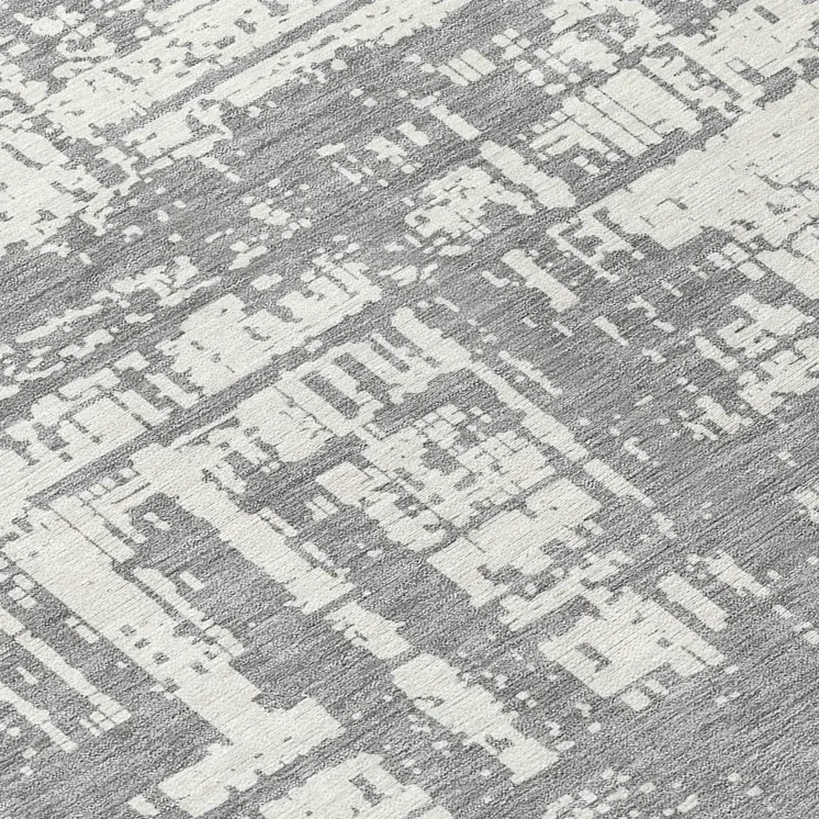 8' Gray And Ivory Round Abstract Washable Indoor Outdoor Area Rug