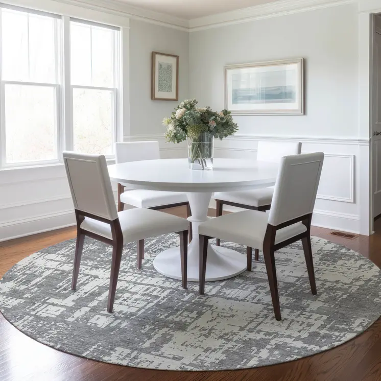 8' Gray And Ivory Round Abstract Washable Indoor Outdoor Area Rug