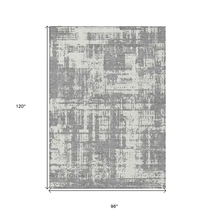 8' X 10' Gray And Ivory Abstract Washable Indoor Outdoor Area Rug