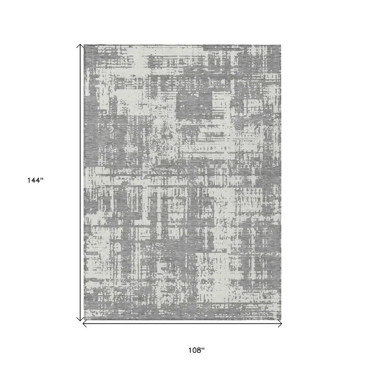 9' X 12' Gray And Ivory Abstract Washable Indoor Outdoor Area Rug