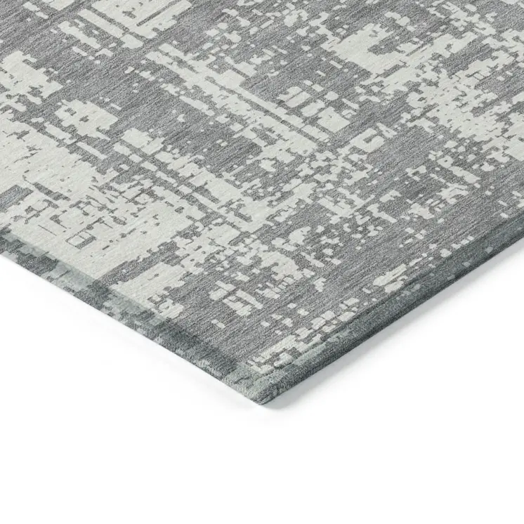 9' X 12' Gray And Ivory Abstract Washable Indoor Outdoor Area Rug
