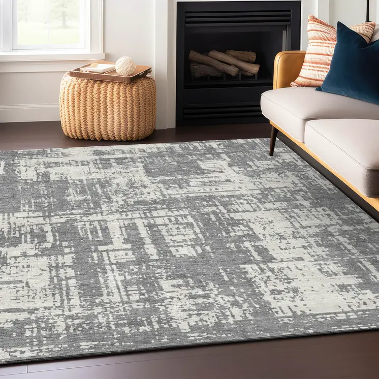 9' X 12' Gray And Ivory Abstract Washable Indoor Outdoor Area Rug