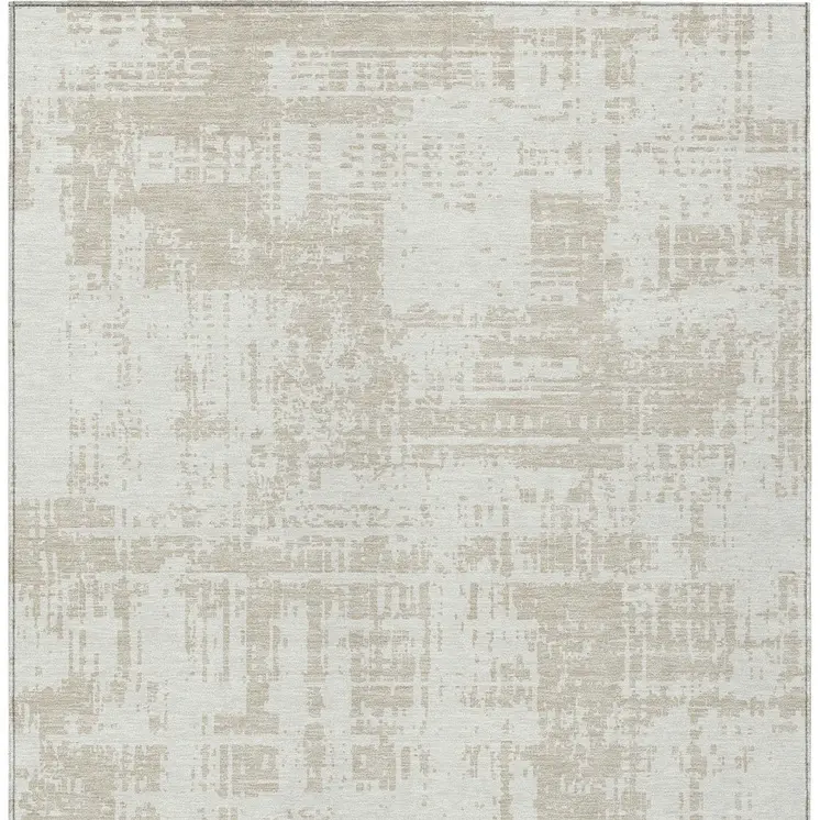 3' X 5' Ivory And Beige Abstract Washable Indoor Outdoor Area Rug