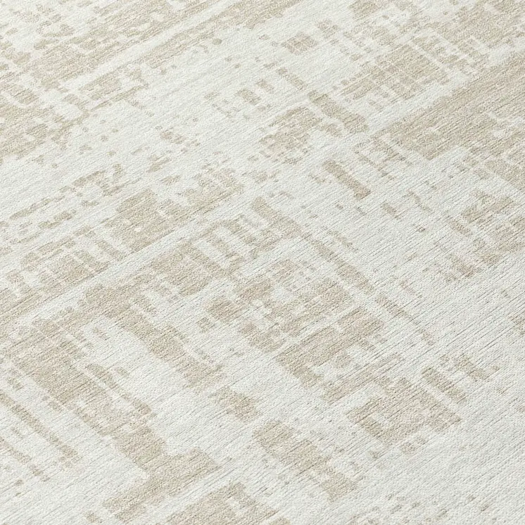 8' Ivory And Beige Round Abstract Washable Indoor Outdoor Area Rug