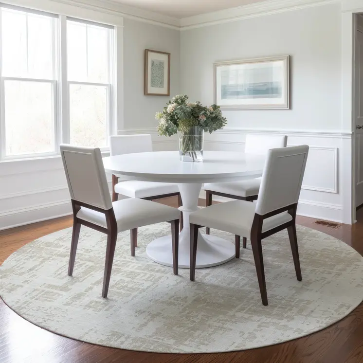 8' Ivory And Beige Round Abstract Washable Indoor Outdoor Area Rug