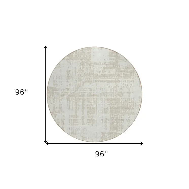 8' Ivory And Beige Round Abstract Washable Indoor Outdoor Area Rug