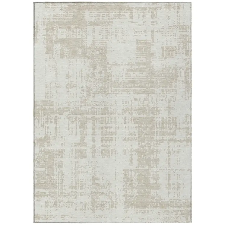 10' X 14' Ivory And Beige Abstract Washable Indoor Outdoor Area Rug
