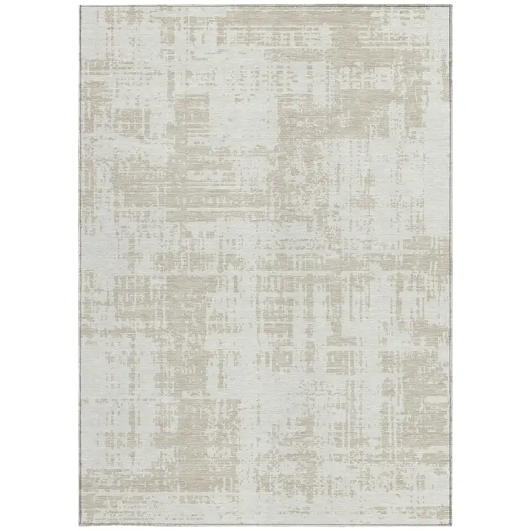 10' X 14' Ivory And Beige Abstract Washable Indoor Outdoor Area Rug